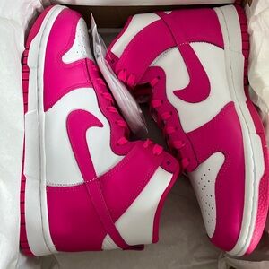 Nike Dunk High Women's Hot Pink and White High-Top Sneakers NIB size 8
